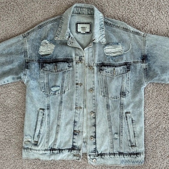 Forever 21 Jackets & Blazers - Forever 21 Distressed Denim Jacket Light Wash Oversized Jean Trucker Small